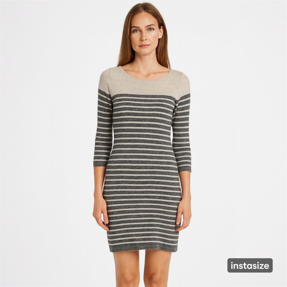 Banana‎ Republic Wool Cashmere Blend Dress Size Medium Gray Striped Style 884306